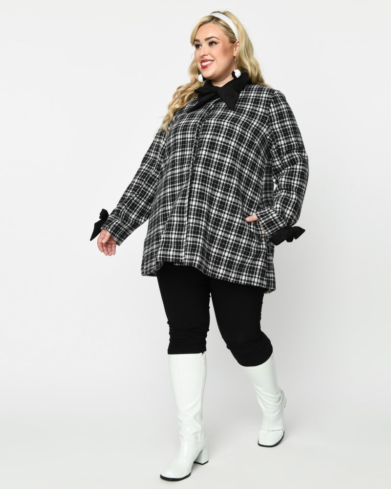 Smak Parlour Black White Plaid Bows Topper Coat Black White Plai